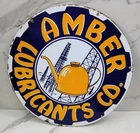 Amber Lubricants 16" Metal Porcelain Sign Double Sided. Vintage Rare!