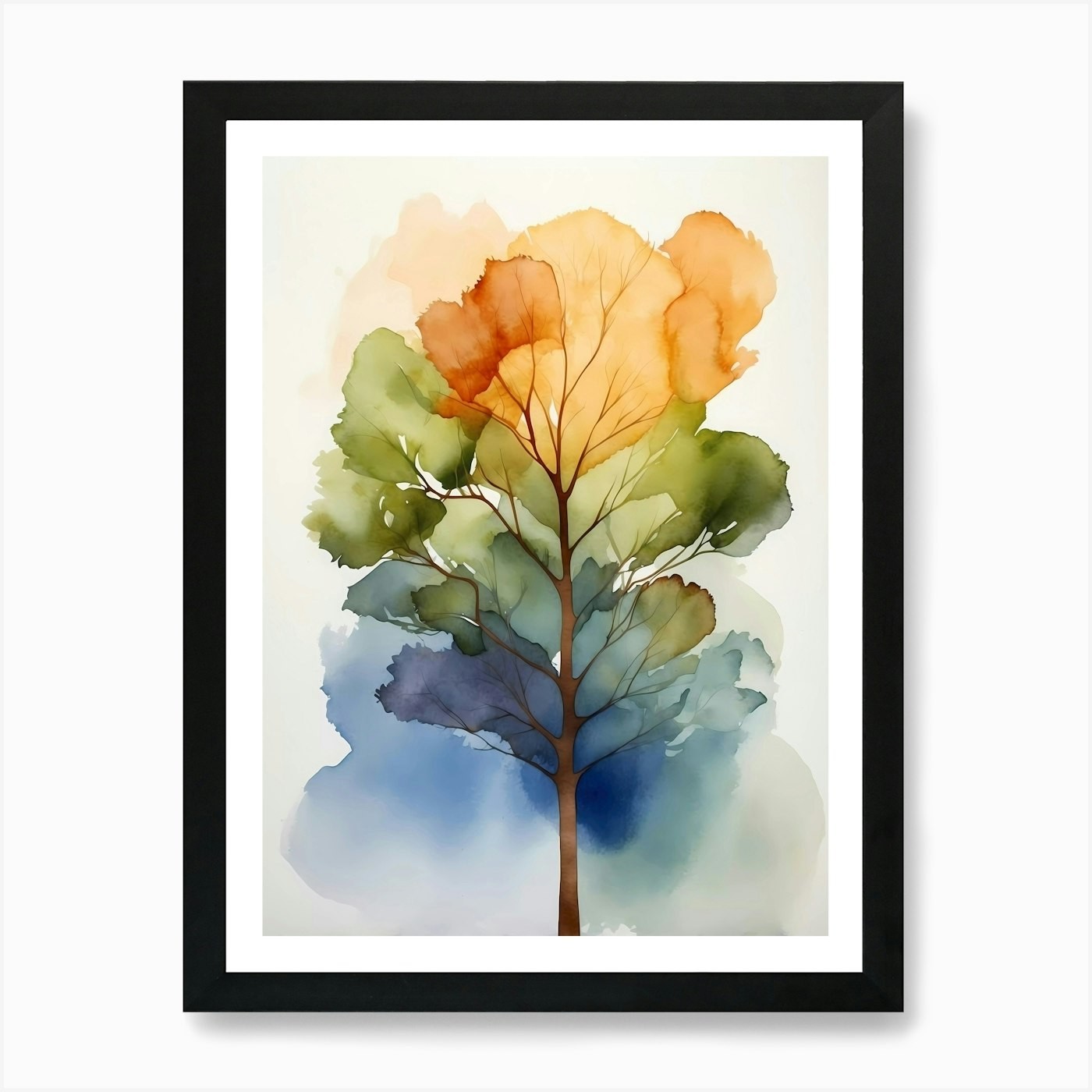 Watercolor Tree Framed Art Print 12 Inch Canvas Wall Decor  