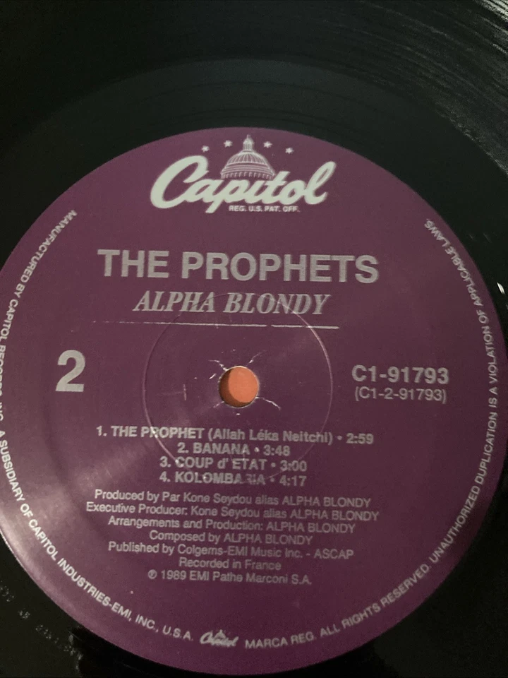 Alpha Blondy And The Solar System / The Prophets LP 1989 Capitol C1-91793 - Image 4 of 4