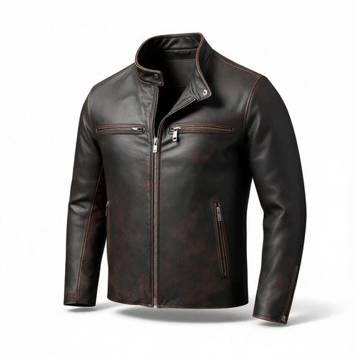 Cafe Racer Men's Distressed Genuine Buffalo Leather Motorcycle Biker Jacket image 4