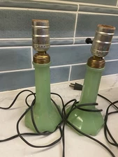 Pair Green Jadeite Boudoir Lamps Original Condition Working 