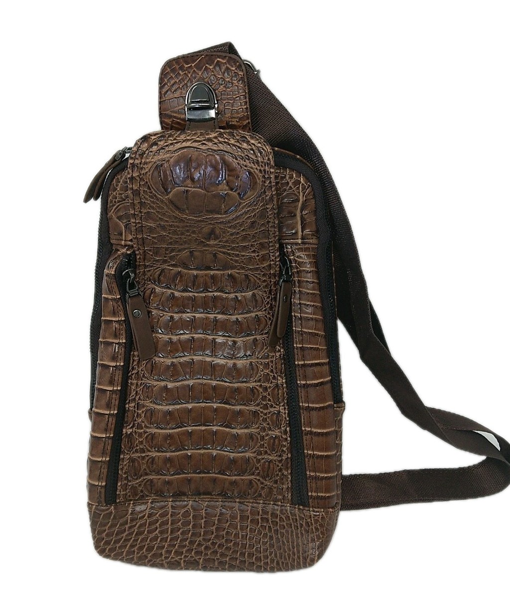 Men's PU Leather Crocodile Pattern Crossbody Chest Sling/ Backpack Bag