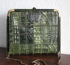 Krokodilleder Handtasche grünes Krokoleder mit Messingrahmen und Verschluß 