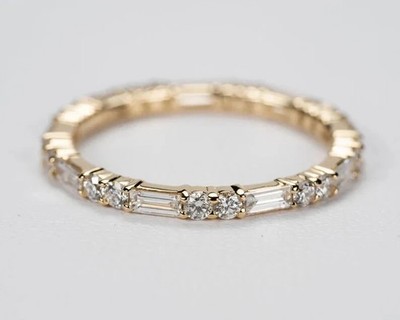 1Ct Baguette Lab Created Diamond Full Half Eternity Ring 14K Yellow Gold Plated