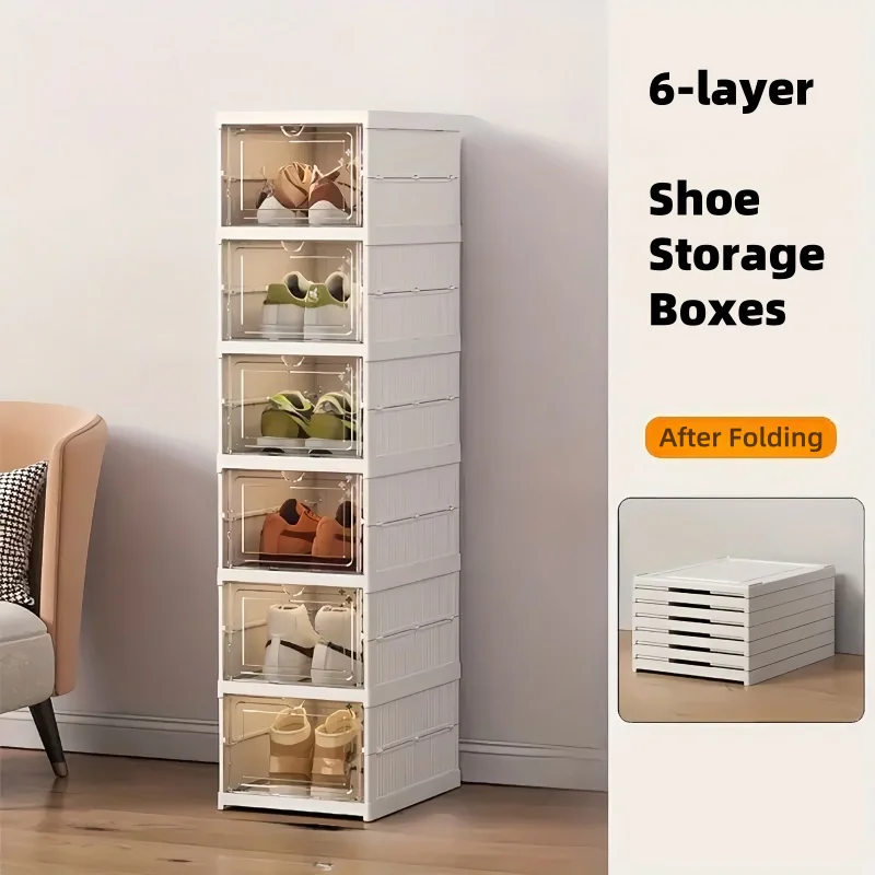 6 Tier Foldable Shoe Storage Box Unit Stackable Space Saver Shoe Organiser