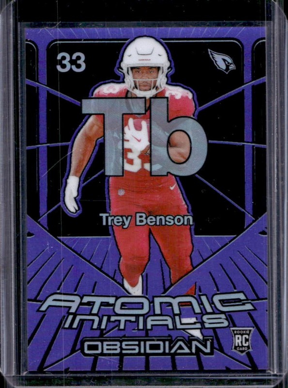 2024 Panini Obsidian Trey Benson Atomic Initials RC Purple #/50 Cardinals