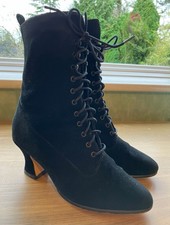 Vtg Victorian Edwardian Style Steampunk Black Suede Lace Up Ankle Boots Size 5