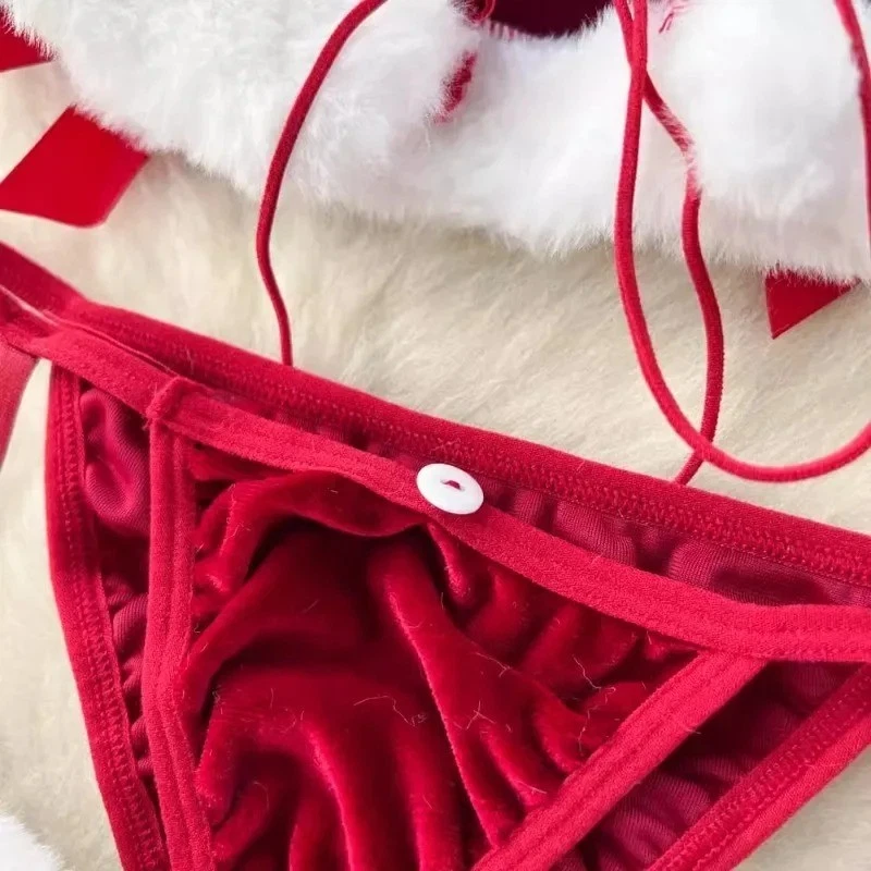 Mujeres Navidad Ribete de Piel Sexy Lencería Mrs.Claus Elegante Mini Vestido Juegos con disfraces Conjunto Foto 4 de 4
