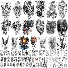 105 Sheets Large Temporary Tattoos For Women Men Adult, Dragon Tiger Wolf Tribal