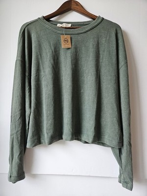 Rae Mode Women s Large Sage Green Cropped Long Sleeve Pullover Top Soft