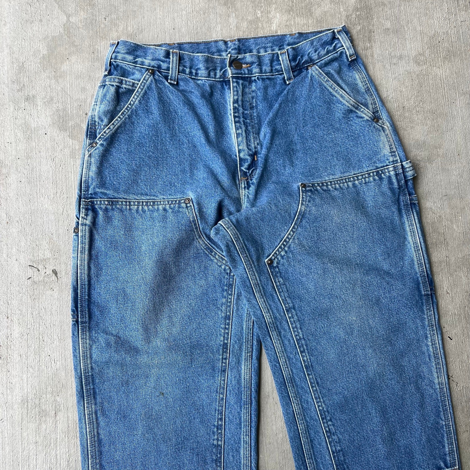 Carhartt blue denim jeans double knee work wear carpenter pants thumbnail 2