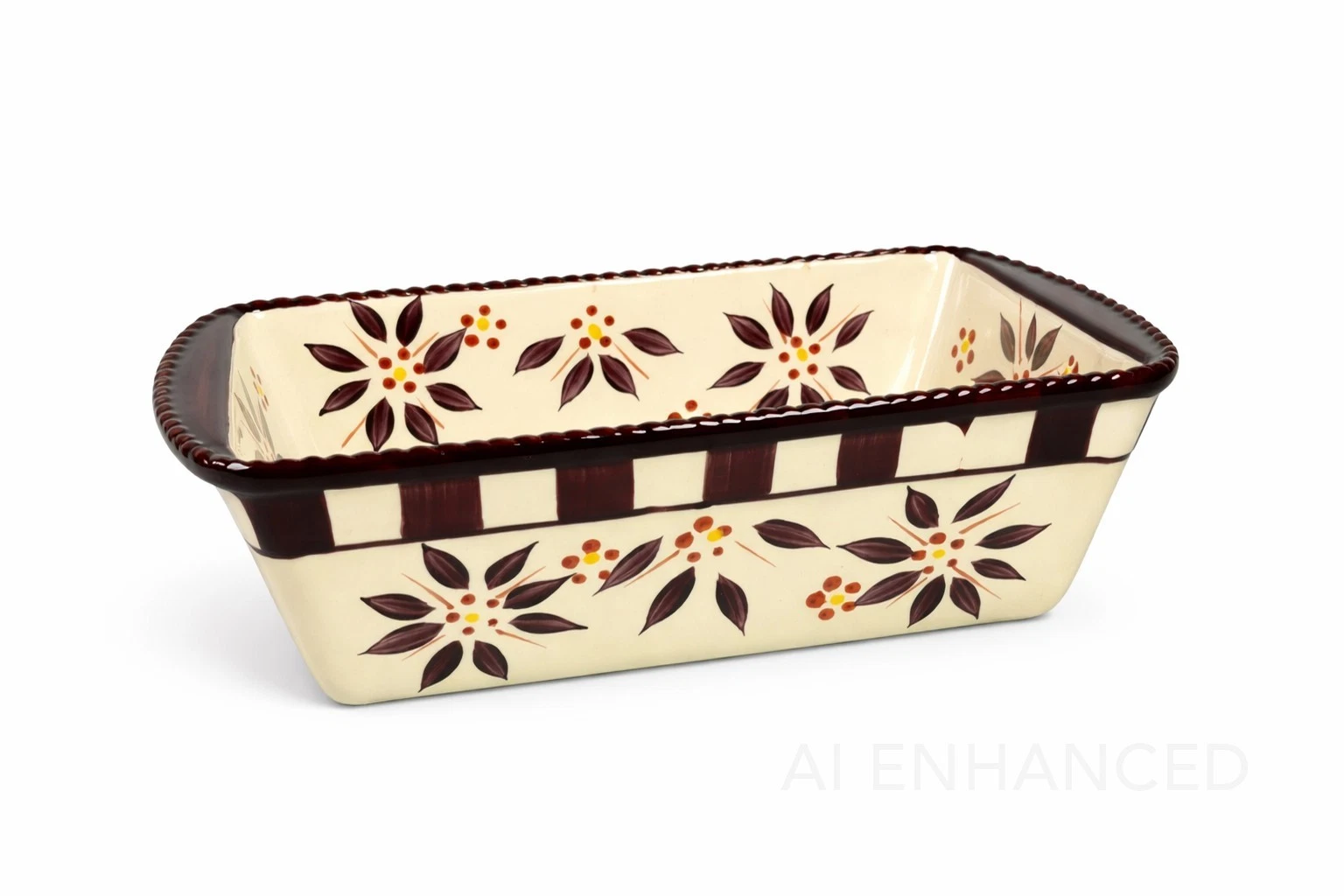 Old World Eggplant Large Loaf Pan by Temp-Tations Hand Painted Ceramic Floral