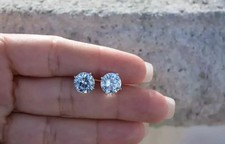 4Ct Round Cut Lab Created Diamond Solitaire Stud Earrings 14K White Gold Plated
