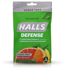 Halls Defense Vitamin C Drops Sugar Free Assorted Citrus - 25 ct, Pack of 4 