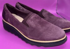 Clarks Loafer Women 6.5 M Sharon Dolly Slip On Aubergine Suede Plum 0610 
