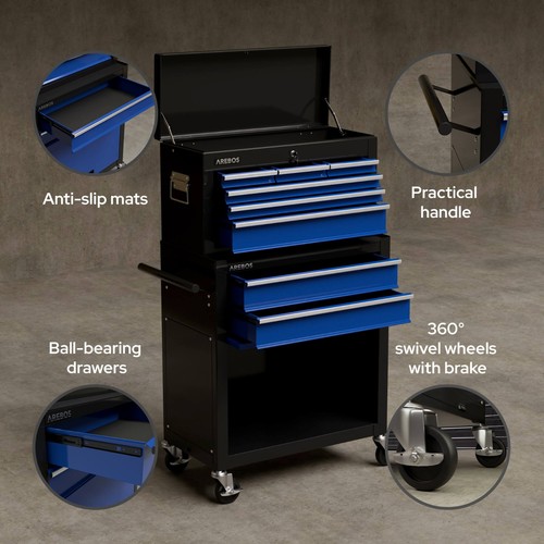 AREBOS carrello da officina carrello portautensili cassetta attrezzi 9 scomparti - Foto 6 di 12