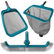 POOLWHALE Economy Swimming Pool Cleaning Kit - Fine Mesh Deep Pool Rake & Lea...