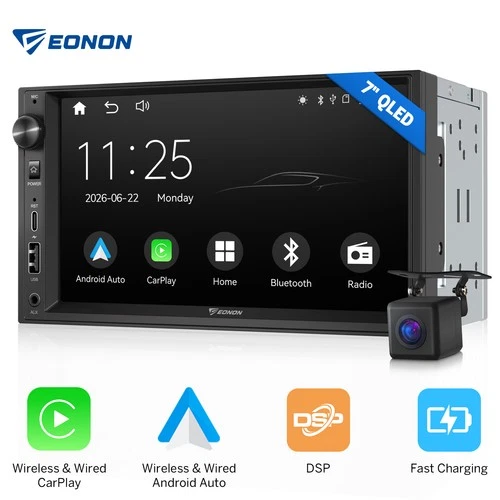 QLED 7" Car Stereo Wireless CarPlay Android Auto Double DIN Bluetooth Backup Cam