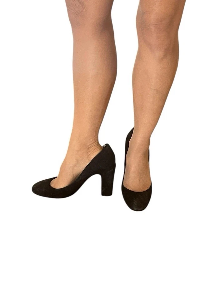 Туфли-лодочки на блочном каблуке VALENTINO GARAVANI черные замшевые 4 дюйма итальянские туфли 41 размер США 10 классические - Изображение 3 из 4