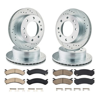 Front Rear Drilled Rotors Brake Pad Kit for Chevy Silverado 3500 6.6L 2004-2006
