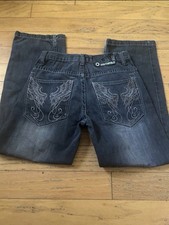 Southpole Boys' Straight Jeans Size 12 Black Gray Embroidered Wings Pockets