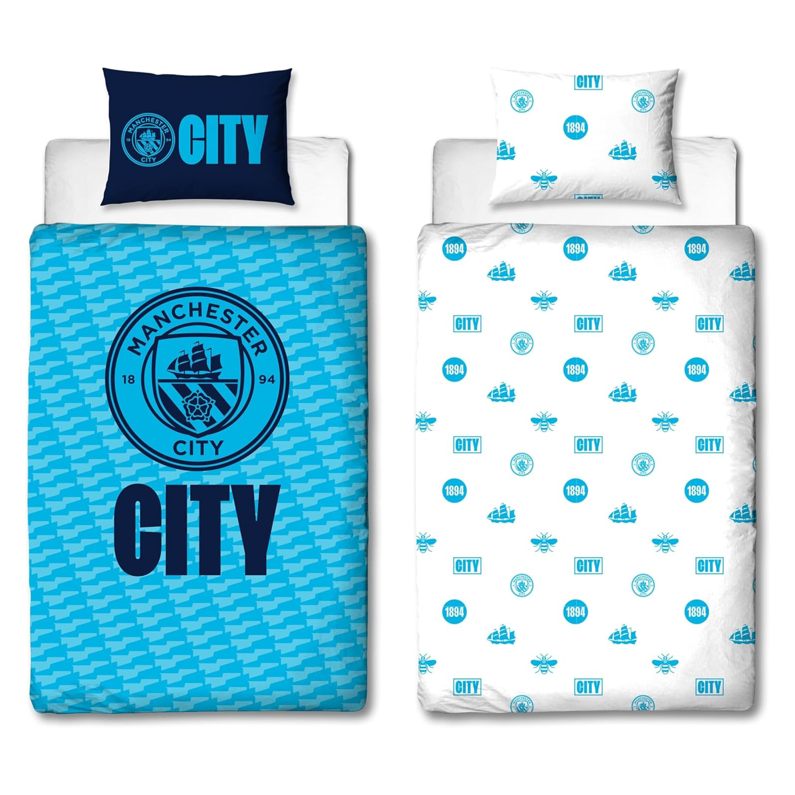 Manchester City FC Set Copripiumino Singolo Club Crest Lenzuola Reversibili