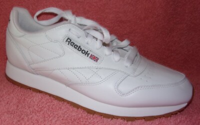 Reebok Classic Men's White Leather Gum Athletic Running Shoes Sneakers M 