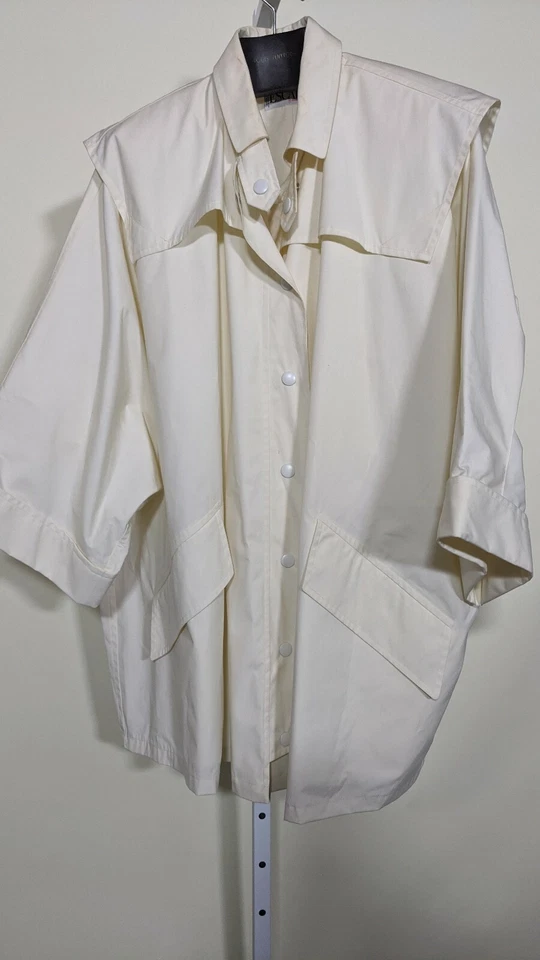Chaqueta de Lluvia Futurista Escada By Margaretha Ley Gran Tamaño Blanco roto Botón a Presión Foto 3 de 4
