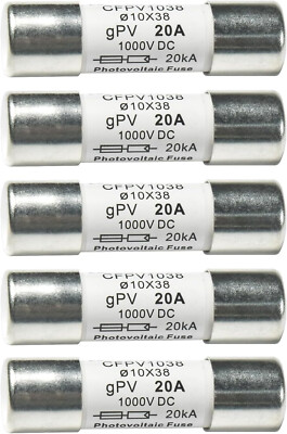 5-Pack HQRP Solar PV Fast Acting Photovoltaic Fuse Link CFPV-1038 gPV 20A 1000V