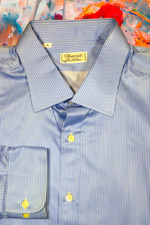  695 Charvet Paris 18 / 45.5 Men's White Blue Long Sleeve Dress Shirt 2XL XXL