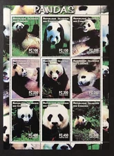 COMOROS PANDA STAMPS SHEET OF 9V 2000 MNH GIANT PANDA BEAR WILD ANIMALS WILDLIFE