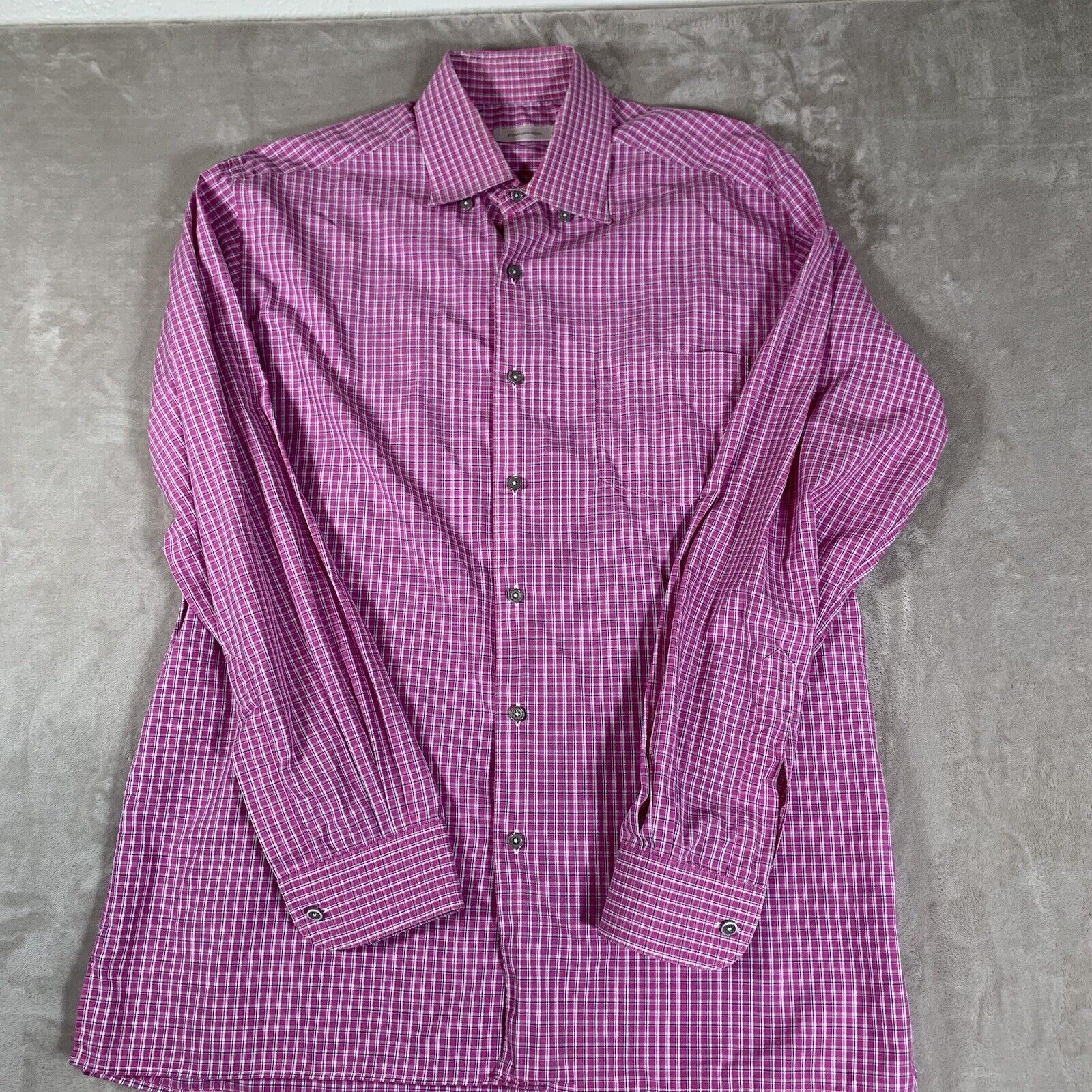 Ermenegildo Zegna Mens XL Pink Plaid Long Sleeve … - image 1