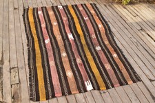 Türkischer Kelim Teppich 4x6 Orientteppich Vintage Kars Cicim Natur Wolle 126...