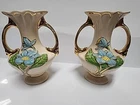 1930's Hull Art Pottery Vase Blue Magnolia H-2-5E USA Gold Handles Lot of 2