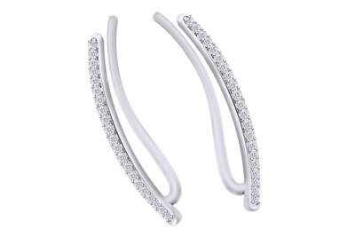 Round Natural Diamond Curved Bar Crawler Earrings Sterling Silver 925