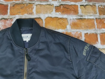 Replay Brand Vintage MA-1 Bomber Jacket Gray Blue Casual Size XL  
