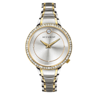 Accurist Brilliance Armbanduhr Damen 8357 Silber Gold Edelstahlarmband Rund