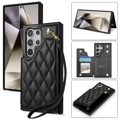 For Samsung Galaxy S26 S25 S24 S23 S22 Back Wallet Card Holder Case Wrist Strap