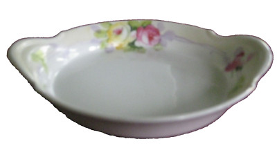 Antique NIPPON 6'' Saucer Dish Side Handles Floral Design Roses Hand Painted