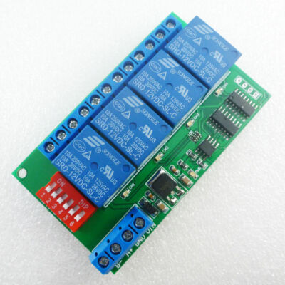 4CH 12V Modbus RTU PC UART RS485 Relay Board for PLC Lamp LED PTZ Camera Control