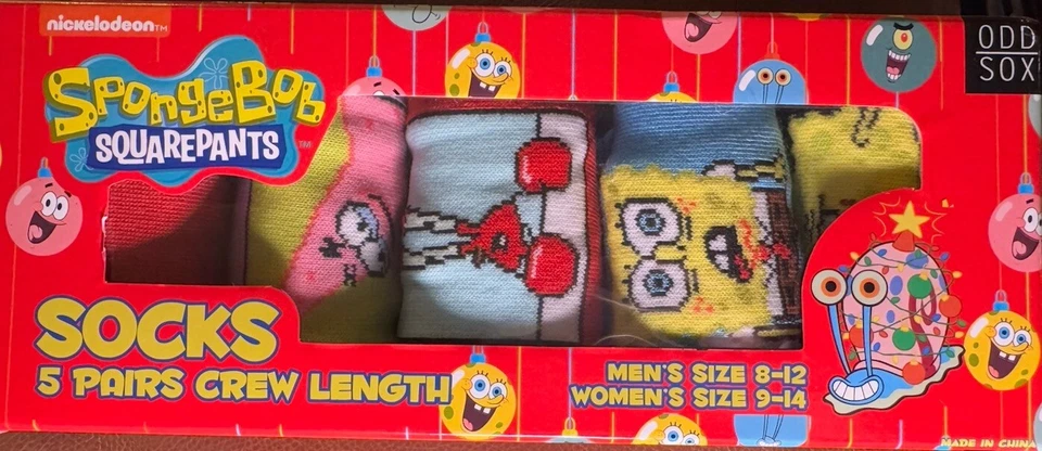 ODD SOX SPONGEBOB КВАДРАТНЫЕ ШТАНЫ НОСКИ 5 ПАР ЭКИПАЖА МУЖЧИН 8-12 ЖЕНЩИН 9-14 НОВЫЙ - Изображение 2 из 4