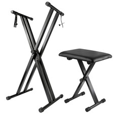 Keyboard Stand Piano Bench Set, 2026 Upgrade Heavy Duty Double X Keyboard Sta...