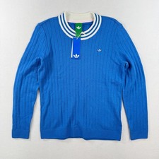 adidas Sweater Womens Size L Cashmere Blend Golf Trefoil Blue White JP1188 NWT