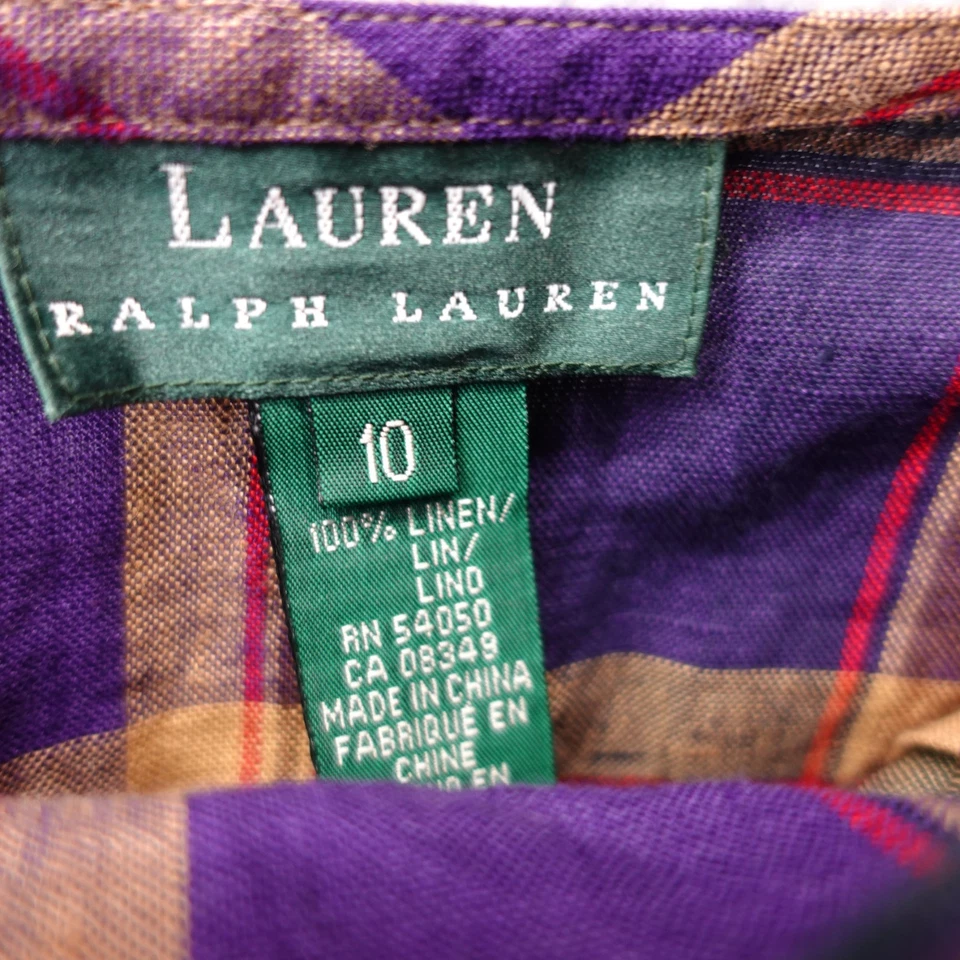 Lauren Ralph Lauren Linen Wrap Skirt Womens 10 M Purple Tartan Plaid Summer Boho - Image 3 of 4