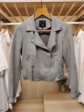 RIVER ISLAND COAT JACKET UK 10 GREY BIKER SUEDETTE ZIP UP LIGHT CASUAL WOMENS