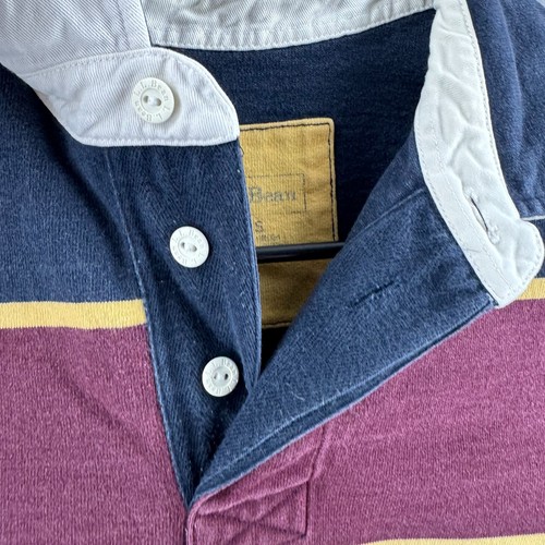 LL Bean Rugby Shirt Mens Small Red Heavy Cotton Striped Long Sleeve Polo Y2K - Picture 3 of 11