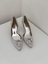 Badgley Mischka Satin D Orsay Pumps Ivory Pearl Crystal Buckle Heels Size 7