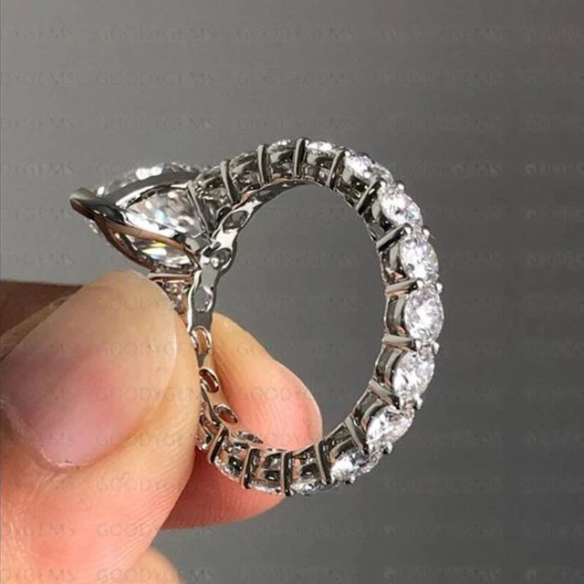 3CT Pear Round Cut Lab-Created Solitaire Engagement Ring 14k White Gold Plated - Image 2 of 4