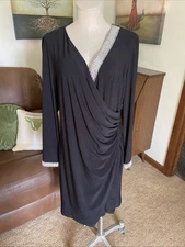 Msk Women's Black Rhinestone Long Sleeve Sheath Dress SizeXL Ruched Waist