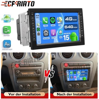 4+64GB Android 15 Autoradio Carplay GPS Navi BT DSP Für Seat Ibiza III 2002-2008